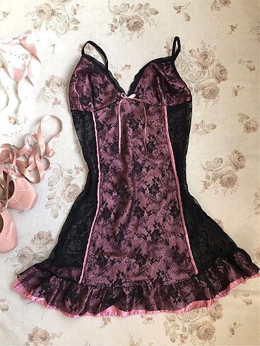 Lolita siyah pembe babydoll elbise