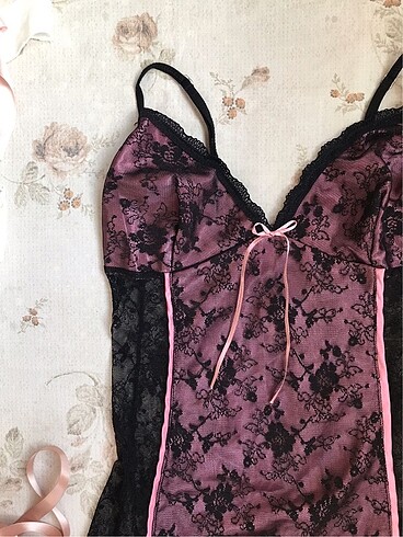s Beden Lolita siyah pembe babydoll elbise