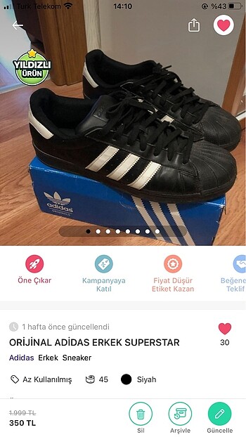 Adidas Orijinal superstar erkek ayakkabj