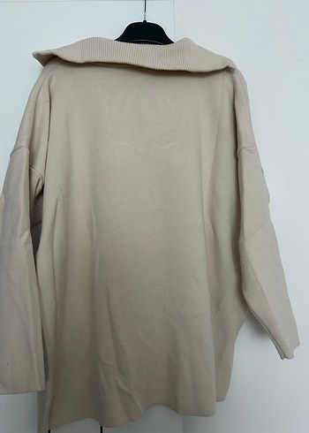 Bej Yarım Fermuarlı Yüksek Yakalı Triko Kazak - Görsel 4