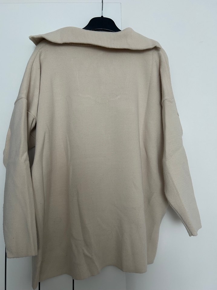 Bej Yarım Fermuarlı Yüksek Yakalı Triko Kazak - Görsel 3