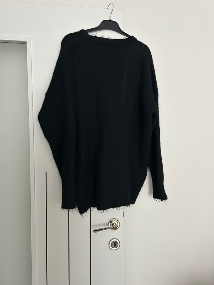 Twist Siyah  tasarım Nakışlı Uzun Örgü Kadın Hırka - Görsel 4