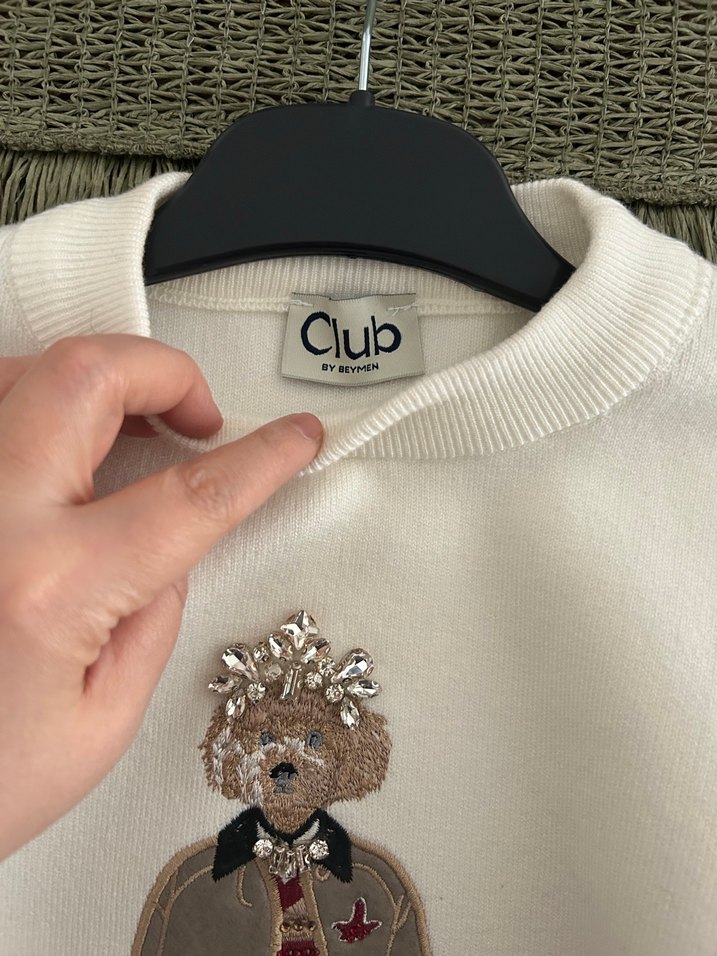 Kadın Beyaz Baskılı Örme kazak - Görsel 3