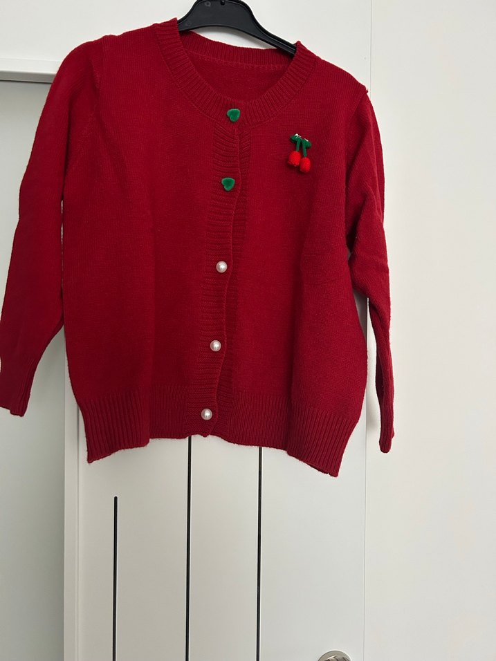 Kırmızı Nakışlı Düğmeli Kadın Hırka - Görsel 5