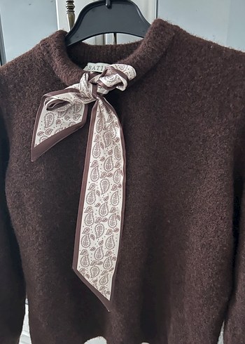 Batik Kahverengi Örgü fular  Yaka Kadın Kazak - Görsel 2