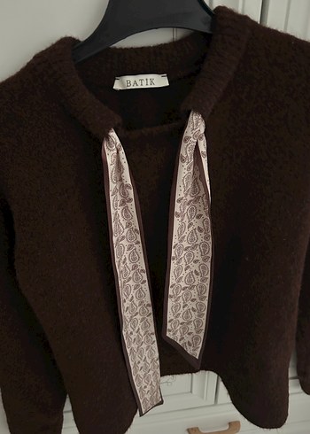 Batik Kahverengi Örgü fular  Yaka Kadın Kazak - Görsel 4