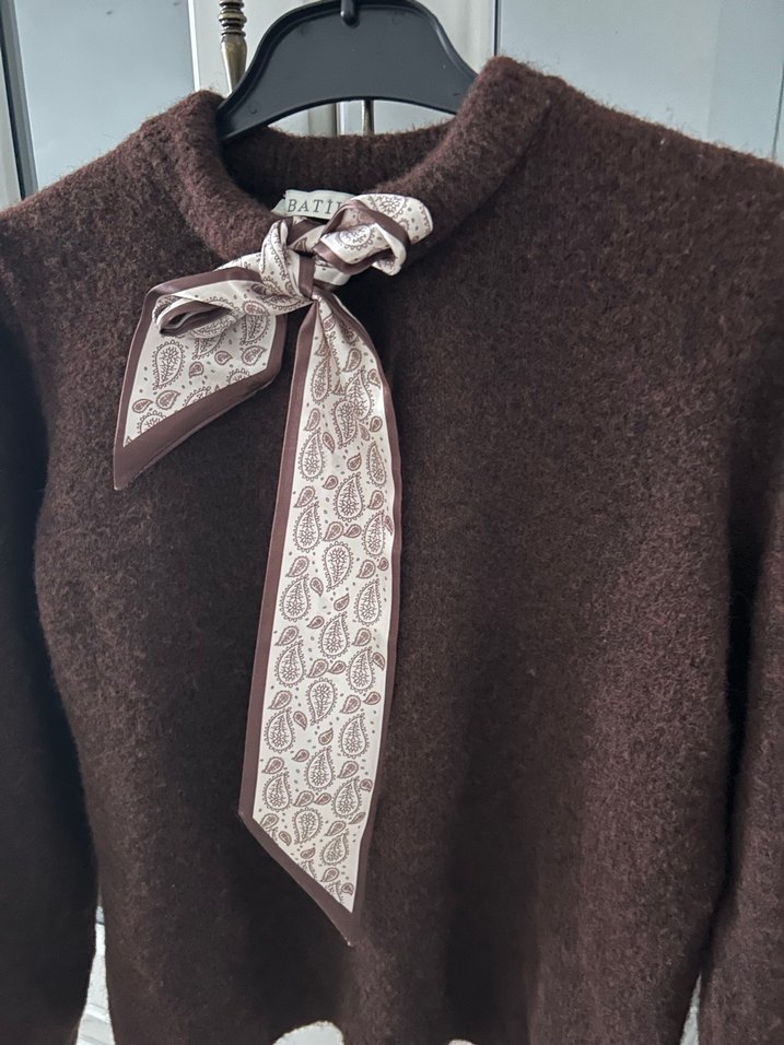 Batik Kahverengi Örgü fular  Yaka Kadın Kazak - Görsel 2