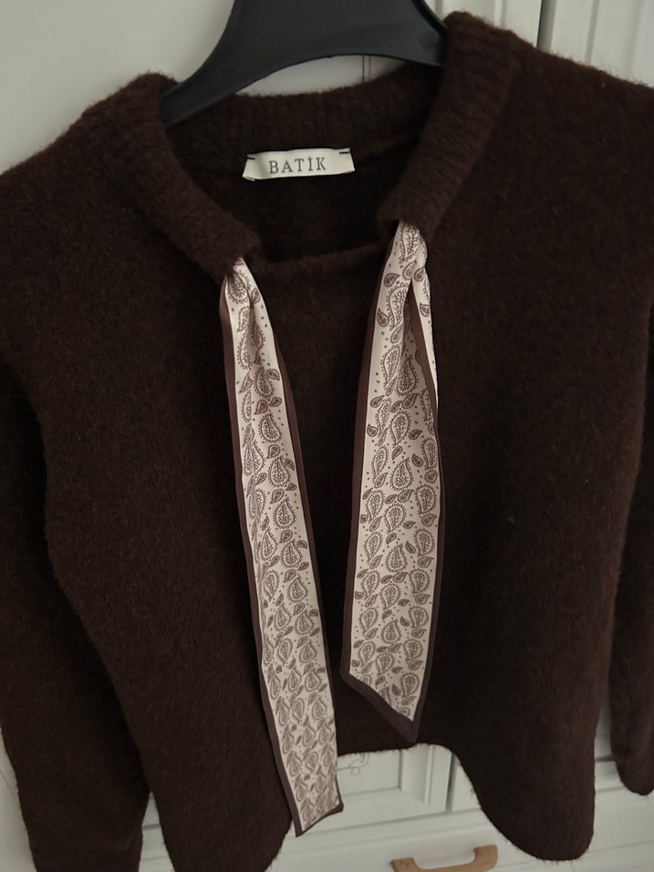 Batik Kahverengi Örgü fular  Yaka Kadın Kazak - Görsel 4