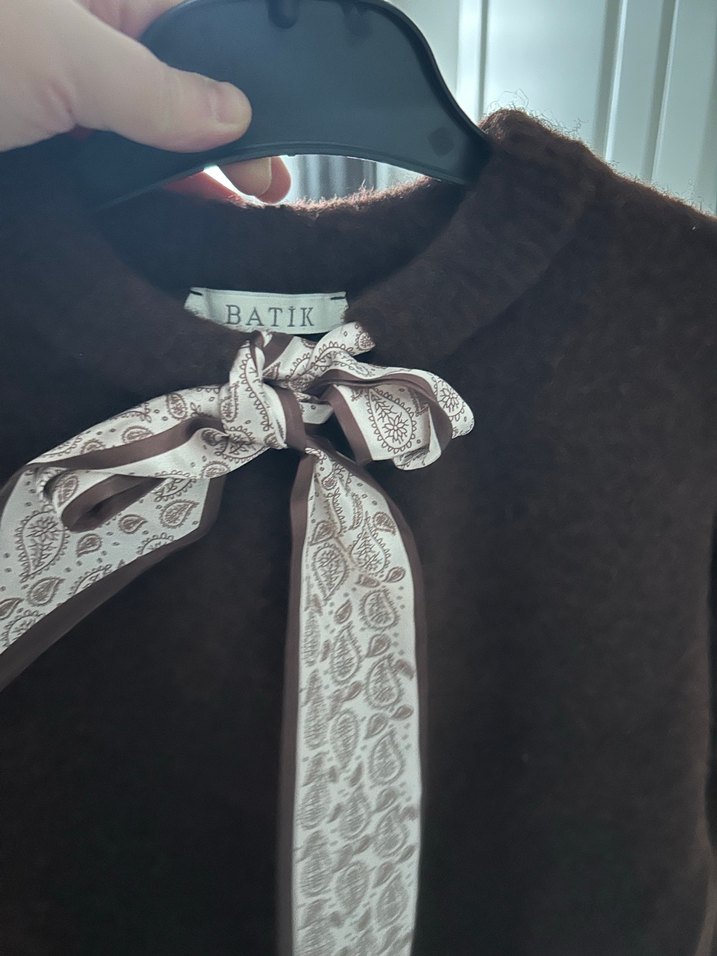 Batik Kahverengi Örgü fular  Yaka Kadın Kazak - Görsel 5