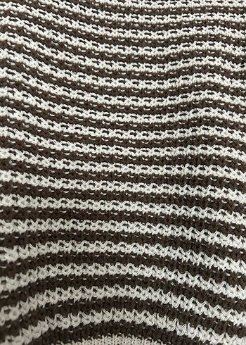 Çizgili Kahverengi Gri Örgü Kadın Kazak - Görsel 3