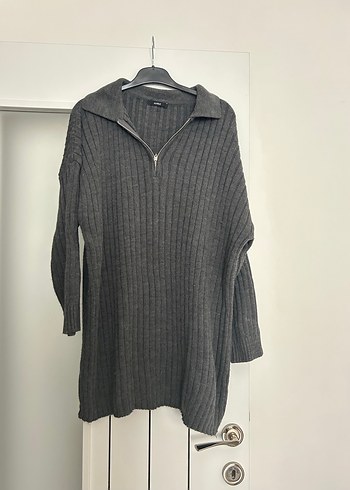 Gri Yarım Fermuarlı Yün Kadın Kazak - Görsel 2