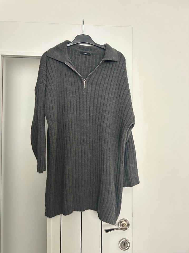 Gri Yarım Fermuarlı Yün Kadın Kazak - Görsel 2