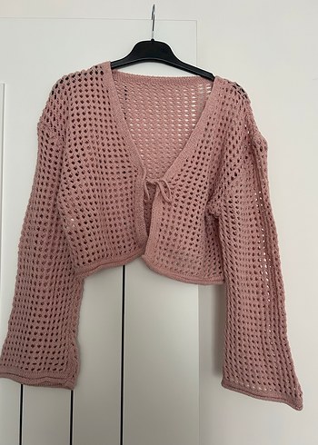 Pembe Bohem Örgü Kadın Hırka - Görsel 3