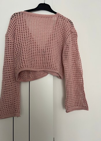 Pembe Bohem Örgü Kadın Hırka - Görsel 2