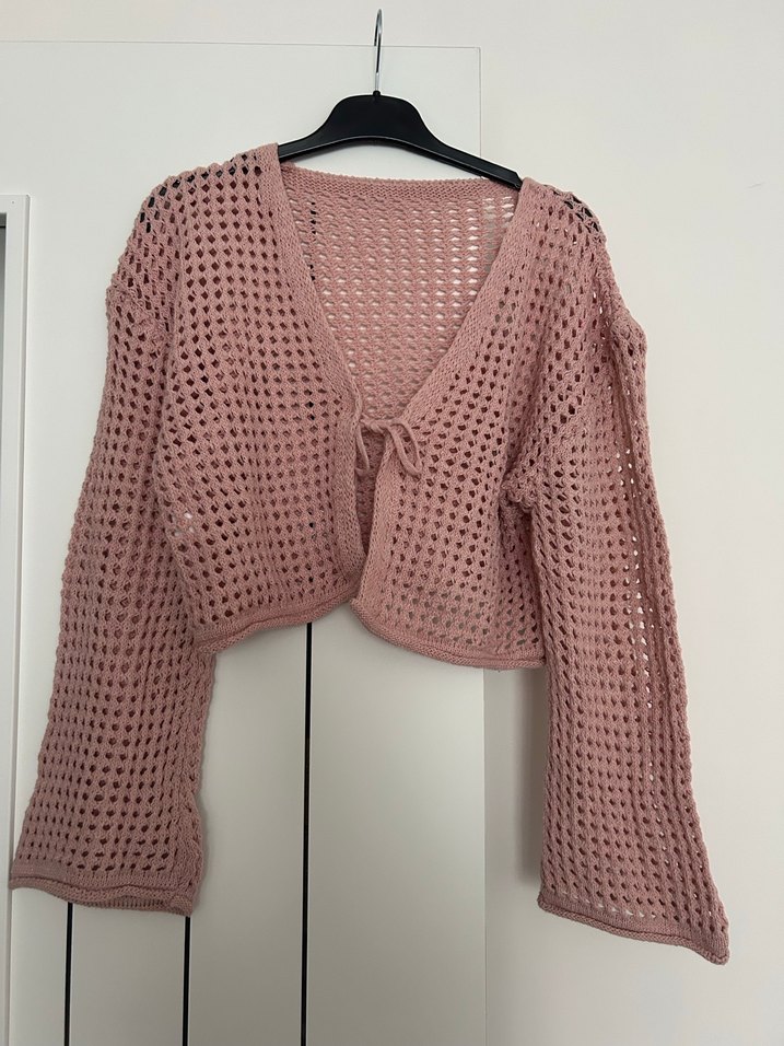 Pembe Bohem Örgü Kadın Hırka - Görsel 3