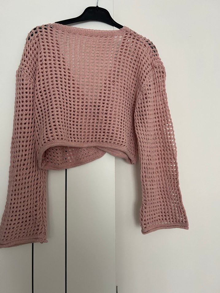 Pembe Bohem Örgü Kadın Hırka - Görsel 2