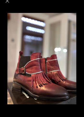 Bordo Deri Bohem Kadın Bot - Görsel 2