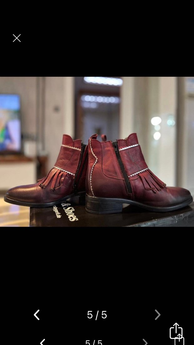 Bordo Deri Bohem Kadın Bot - Görsel 4