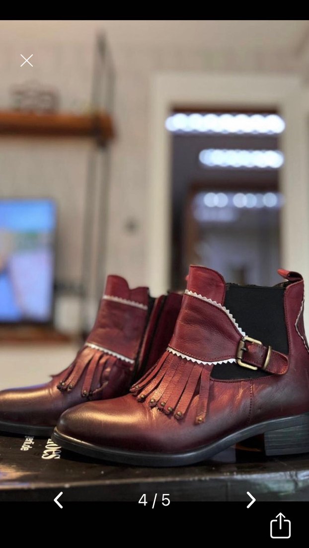 Bordo Deri Bohem Kadın Bot - Görsel 5