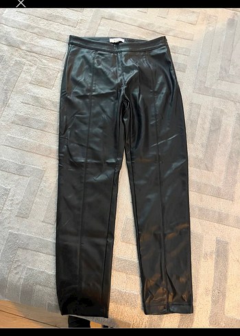 Kadın Siyah Deri Kemerli Midi Pantolon - Görsel 4