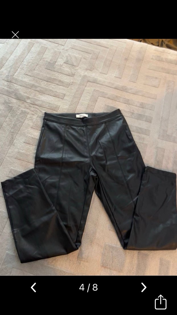 Kadın Siyah Deri Kemerli Midi Pantolon - Görsel 5