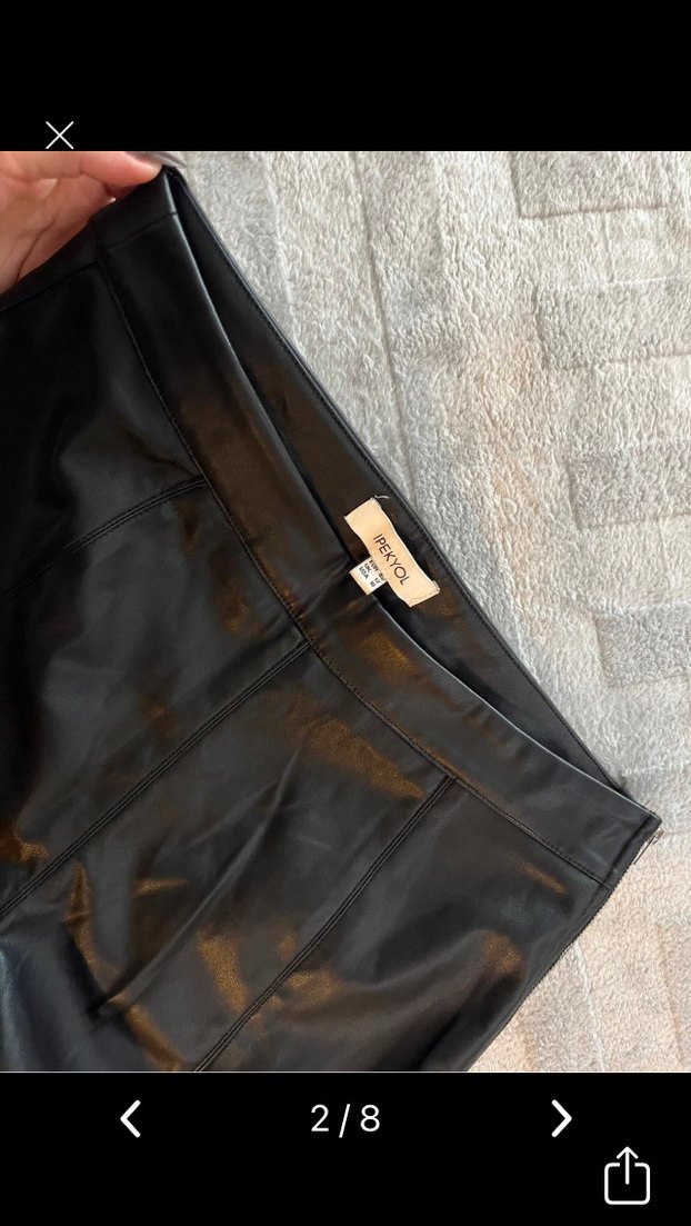 Kadın Siyah Deri Kemerli Midi Pantolon - Görsel 3