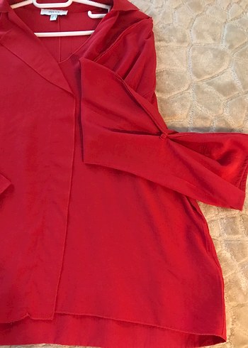 Kırmızı V Yaka Uzun Kollu pamukllu Gömlek - Görsel 7