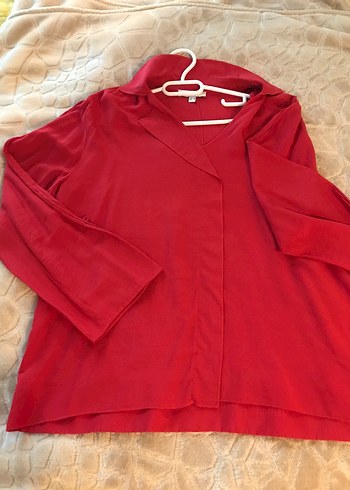 Kırmızı V Yaka Uzun Kollu pamukllu Gömlek - Görsel 3