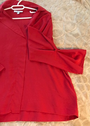 Kırmızı V Yaka Uzun Kollu pamukllu Gömlek - Görsel 6