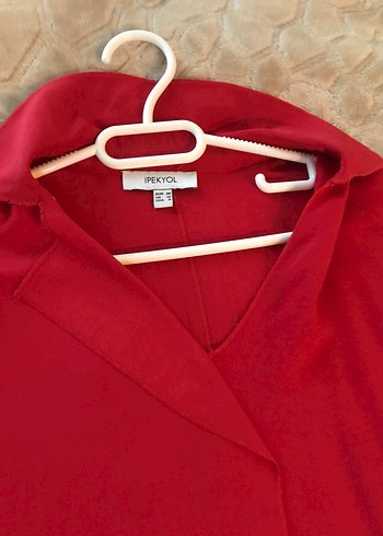 Kırmızı V Yaka Uzun Kollu pamukllu Gömlek - Görsel 5