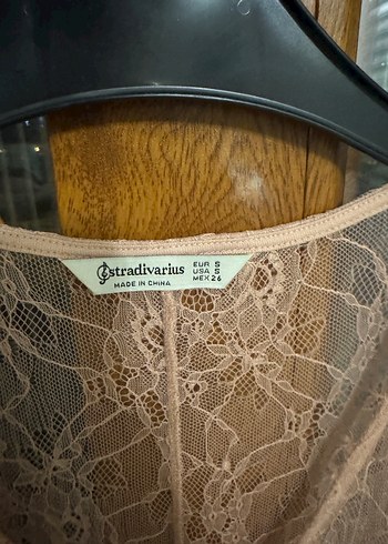 Stradivarius Bej Dantel İşlemeli Bohem Uzun Elbise