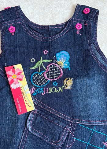 Nakışlı Renkli Kız Kot Elbise - Görsel 2