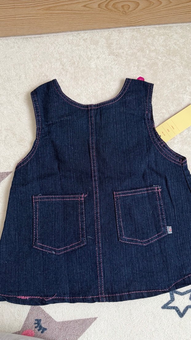 Nakışlı Renkli Kız Kot Elbise - Görsel 3