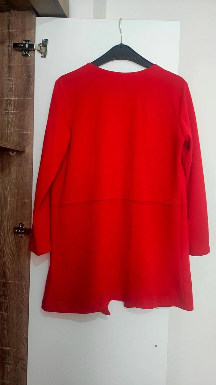 Kırmızı Kadın Midi Boy Düğmeli Ceket - Görsel 2