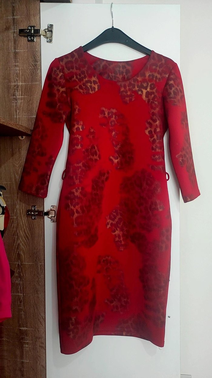 Kırmızı Leopar Desenli Midi Elbise - Görsel 2