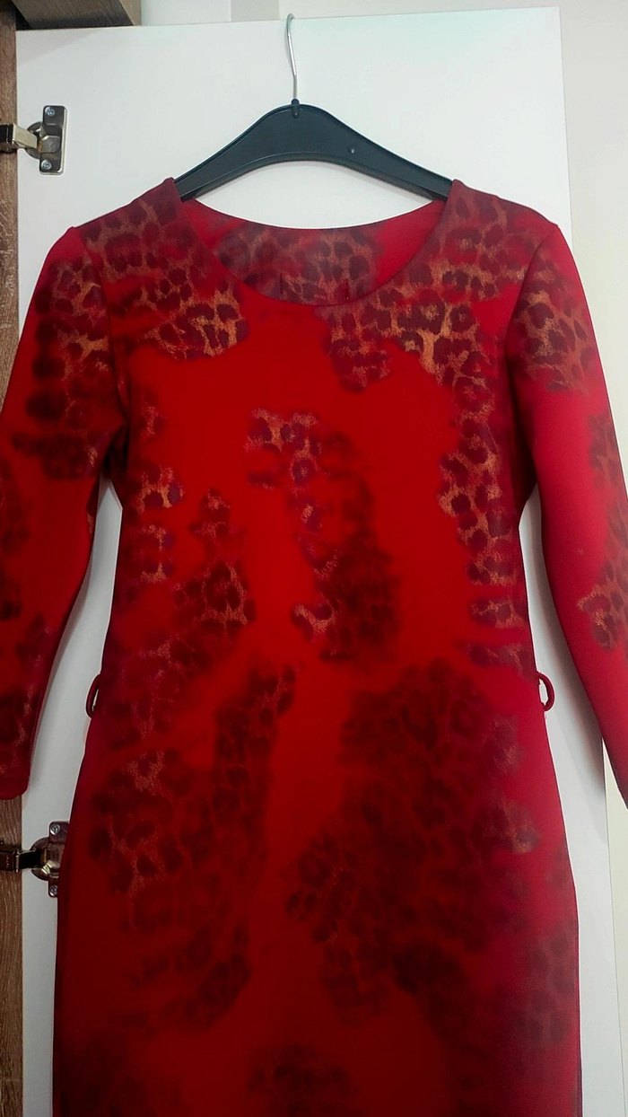 Kırmızı Leopar Desenli Midi Elbise - Görsel 4