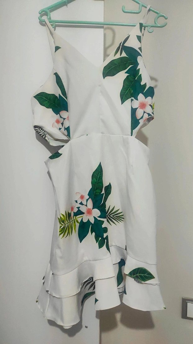 Beyaz Çiçekli Mini  Elbise - Görsel 4