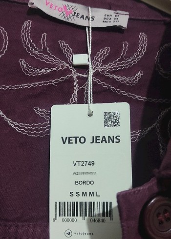 Düğmeli Bordo Nakışlı Kadın Ceket - Görsel 3