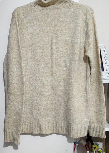 Bej V Yaka Kadın Triko Kazak - Görsel 4