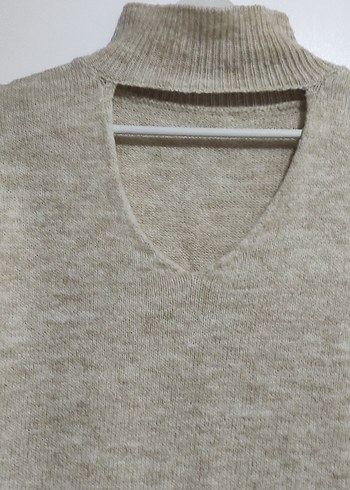 Bej V Yaka Kadın Triko Kazak - Görsel 2