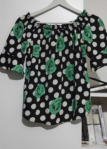 Yeşil Çiçekli Puantiyeli  Bluz - Görsel 3