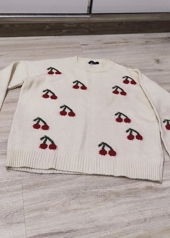 Nakışlı Beyaz Kadın Triko Kazak - Görsel 3