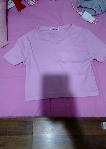 m Beden pembe Renk Pembe Kısa Kollu Crop Top