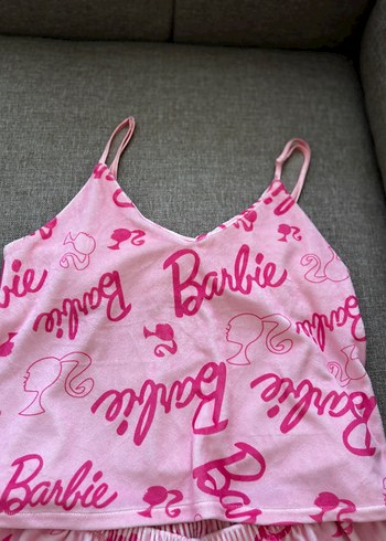 l Beden Pembe Barbie Baskılı Askılı Kadın Pijama Takımı