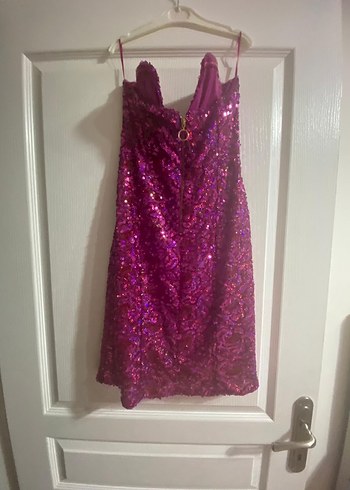 Pembe Payetli Mini Straplez Elbise - Görsel 4