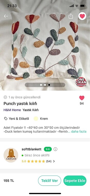 Punch yastık kılıfı