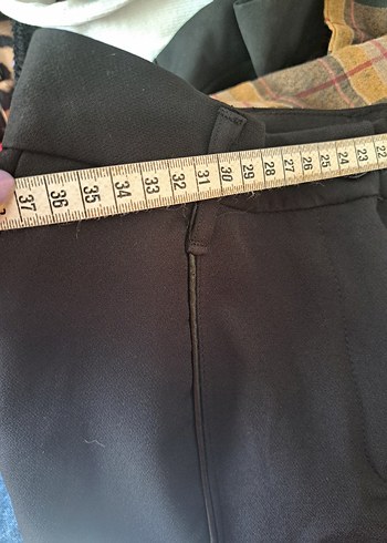 s Beden siyah Renk Kadın Siyah Deri Detaylı Plazzo Kumaş Pantolon