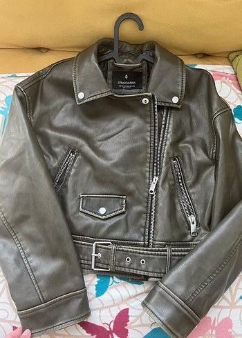 Stradivairus Kahverengi Kemerli Biker Deri Ceket