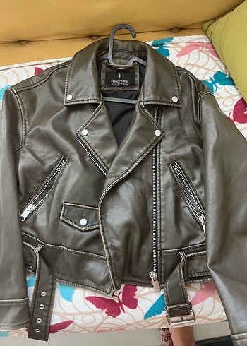 Stradivairus Kahverengi Kemerli Biker Deri Ceket