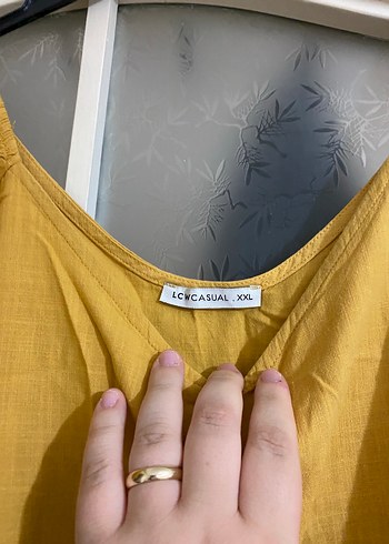 xxl Beden Sarı Düğmeli V Yaka Bluz